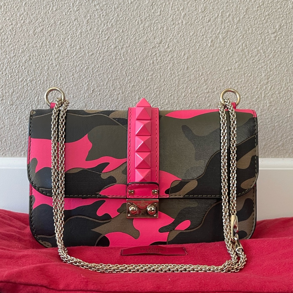 Valentino Garavani Rockstud Flap Bag in a canvas/leather mix with light gold hw